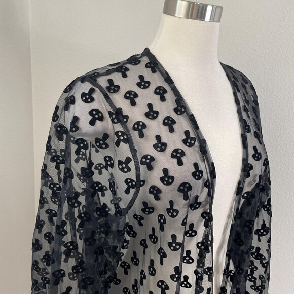 Hot Topic Mesh Kimono Jacket Womens M/L Black Sheer Mushroom Fringe Gothic - Picture 2 of 10